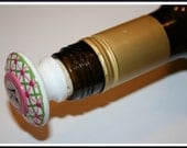 White, Green and Pink Criss Cross Wine Stopper- Your Choose Your Letter
