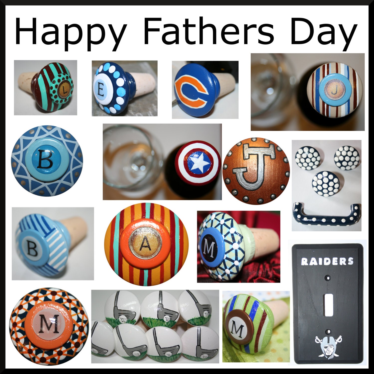 Happy Fathers Day Hand Painted Gifts- FREE Gift Wrap or Organza Bag, Wine Stoppers, Light Switch Covers, Knobs and Pull Handles