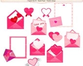 Valentien's clip art, Love letter clip art , wedding ,Digital clip art envelope, Heart , love ,Letter set,  invitations, card making