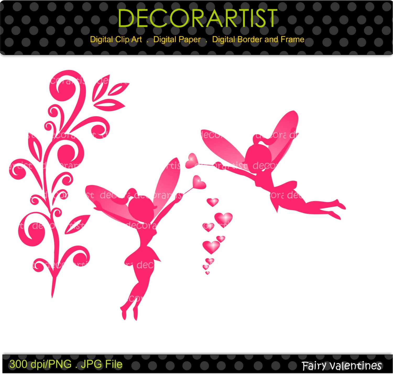 Valentien's clip art, fairy valentines clip art , wedding ,Digital clip art monster, Heart , love scrapbooking , card making