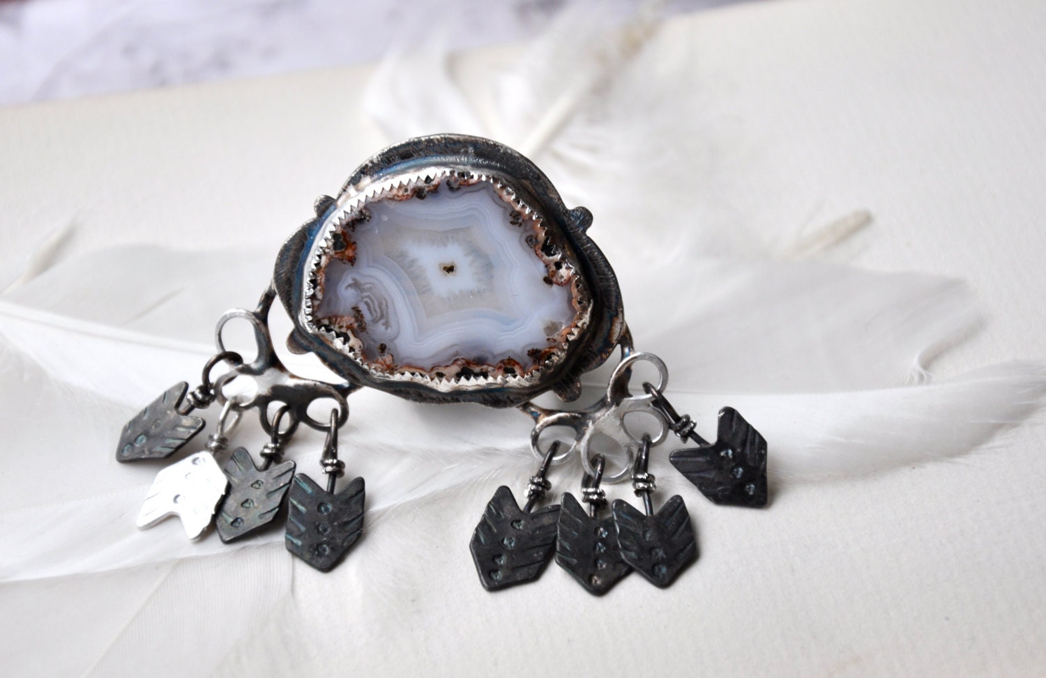 MAY SALE- Cave Lady Ring. with banded agate in sterling silver