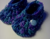 Baby Booties, Slippers, in Blue, Turquoise and a touch of Purple