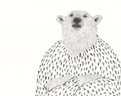 White Bear / Black and White art drawing / ORIGINAL / Original illustration
