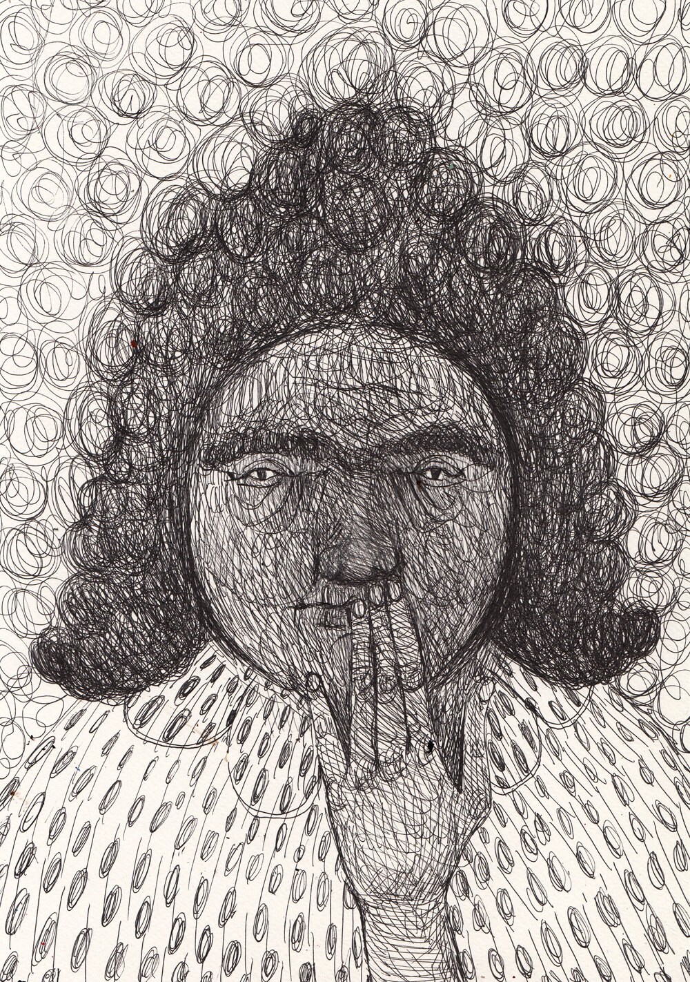 OMG / Oh my god / ORIGINAL DRAWING / Scribble / Black and white / Black hair / Woman face / Woman hands