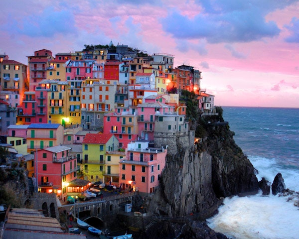 Cinque Terre photograph Manarola Vernazza Monterosso Italy 8x10" village sunset ocean Mediterranean fine art wall decor bold colors ita0009