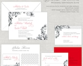 Black Tie Wedding Invitation Set in Black Flourish wtih Red Accents - Italian Riviera design Il_170x135