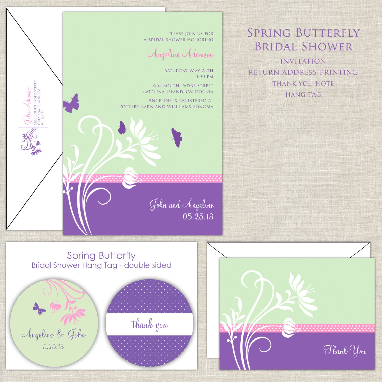 Spring Butterfly Bridal Shower Invitation in Purple & Mint Il_570xn