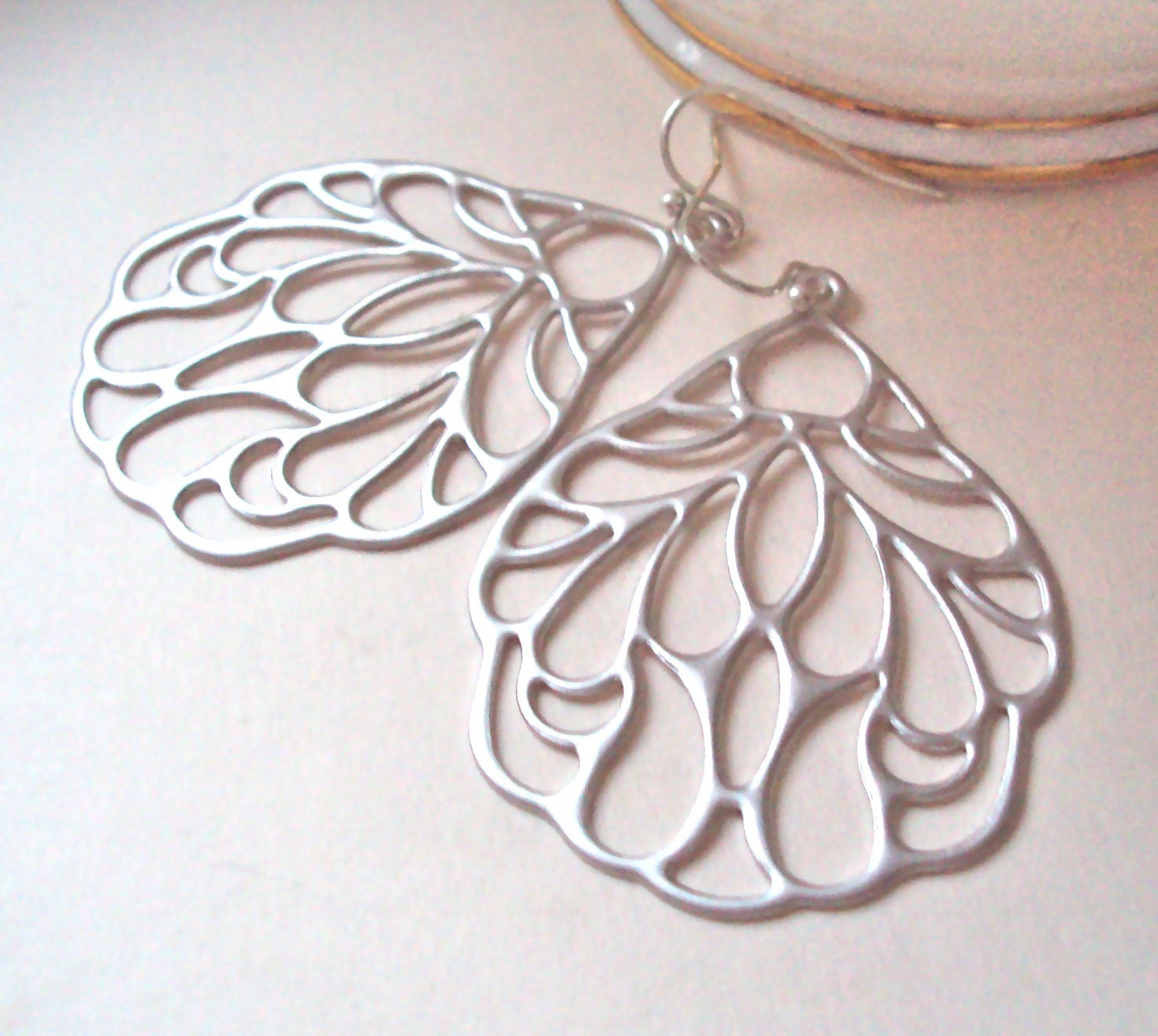 Silver Wing Teardrop modern dangly earrings
