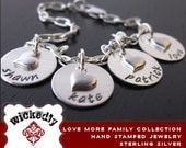 Love More Family Collection - BROOKE 4 Discs w sterling tilted heart personalized bracelet - Hand Stamped Bracelet - Personalized Bracelet