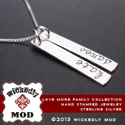 Love More Family Collection - ASHLEY two (2) bar hand stamped necklace - Hand Stamped Jewelry - Mother Necklace - Personalized Necklace