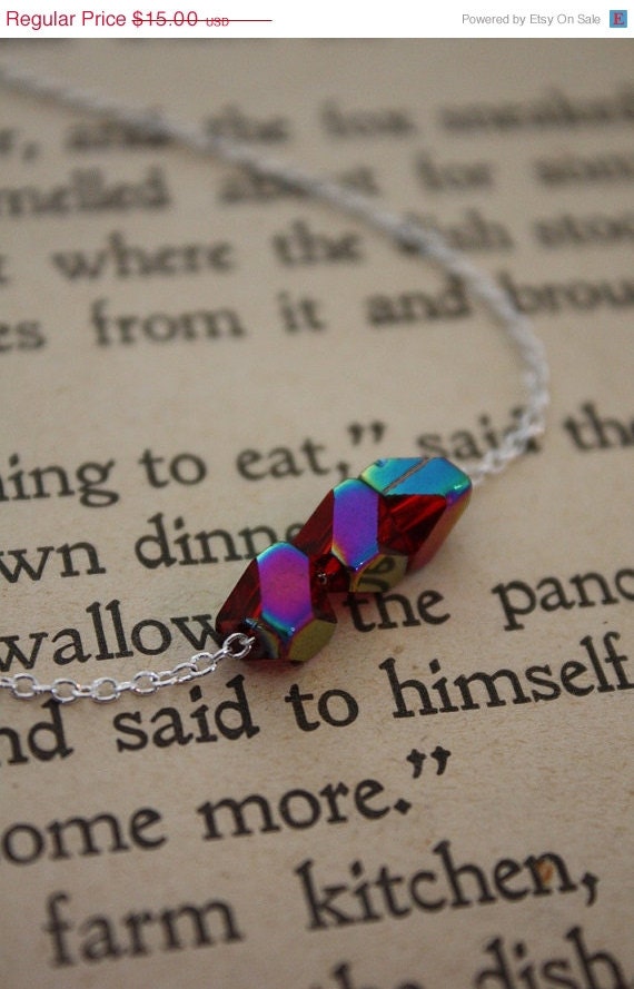 ON SALE Catching Fire Necklace - tiny siam pyramid beads - hunger games jewelry