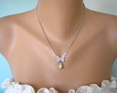 Bridal Necklace, Pearl Drop Necklace,  Vintage Wedding Necklace, Bridal Jewelry, Pearl and Rhinestone Bridal Jewelry, Diamante Bridal Choker