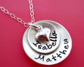 Domed Hand Stamped Personalized Sterling Silver Necklace for Mom - Two Pendants