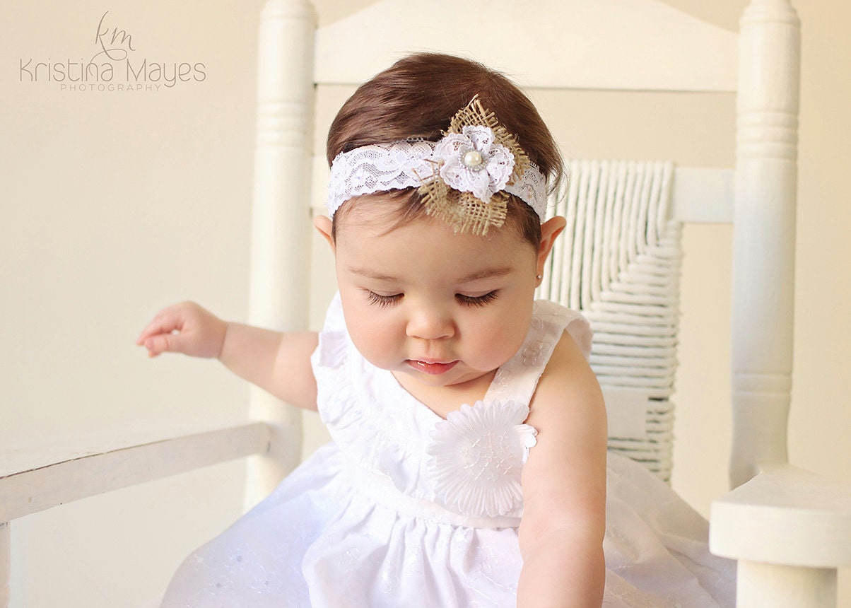 Vintage Head Band with Burlap Bow