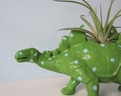 Upcycled Dinosaur Planter - Extra Large Green and Blue Polka Dot Stegosaurus with Air Plant