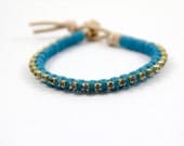 Rhinestone Wrap Bracelet - Waxed Turquoise