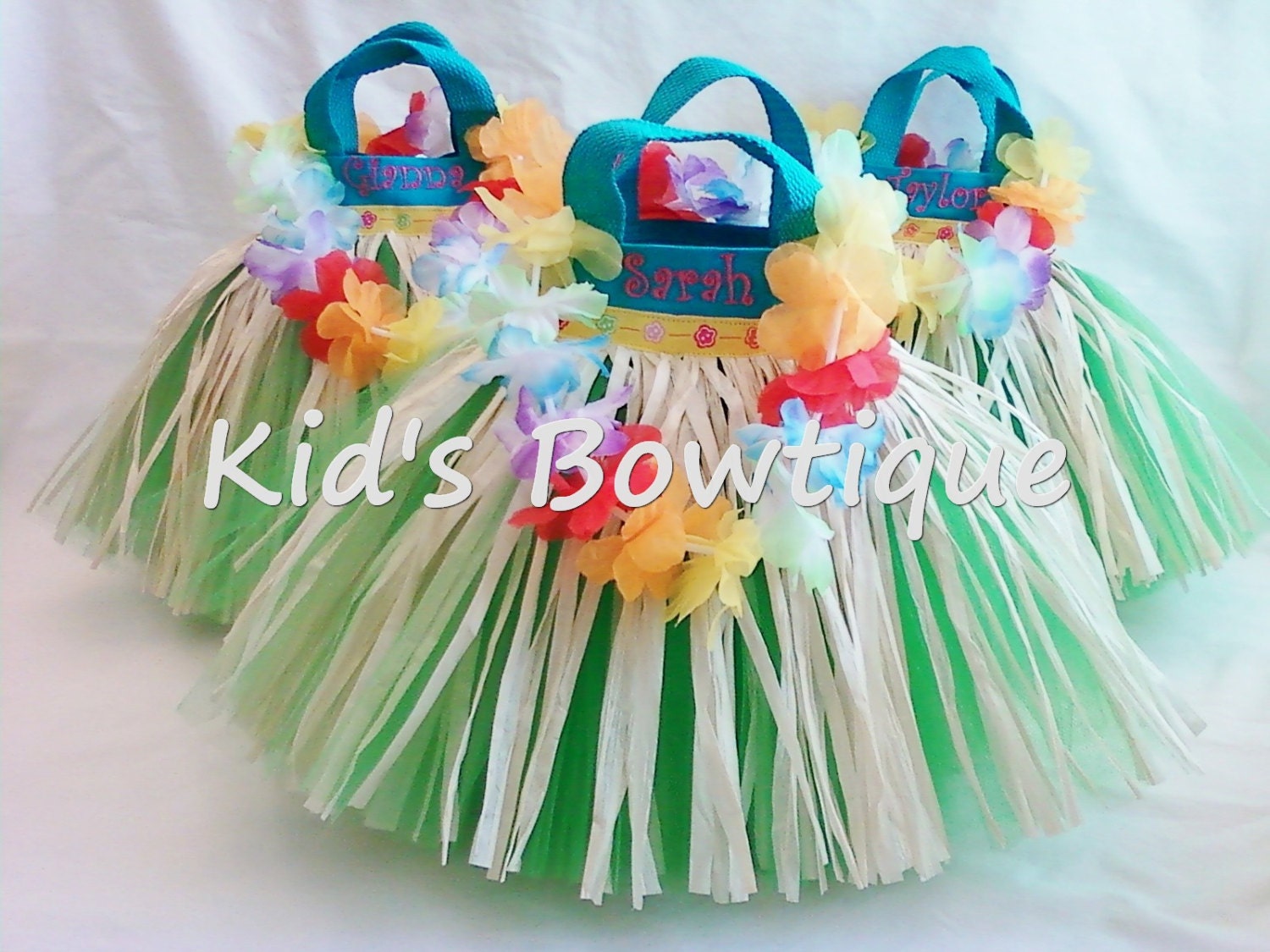 Set of 4 Luau Hula Party Favor Tutu Bags - MONOGRAMMED