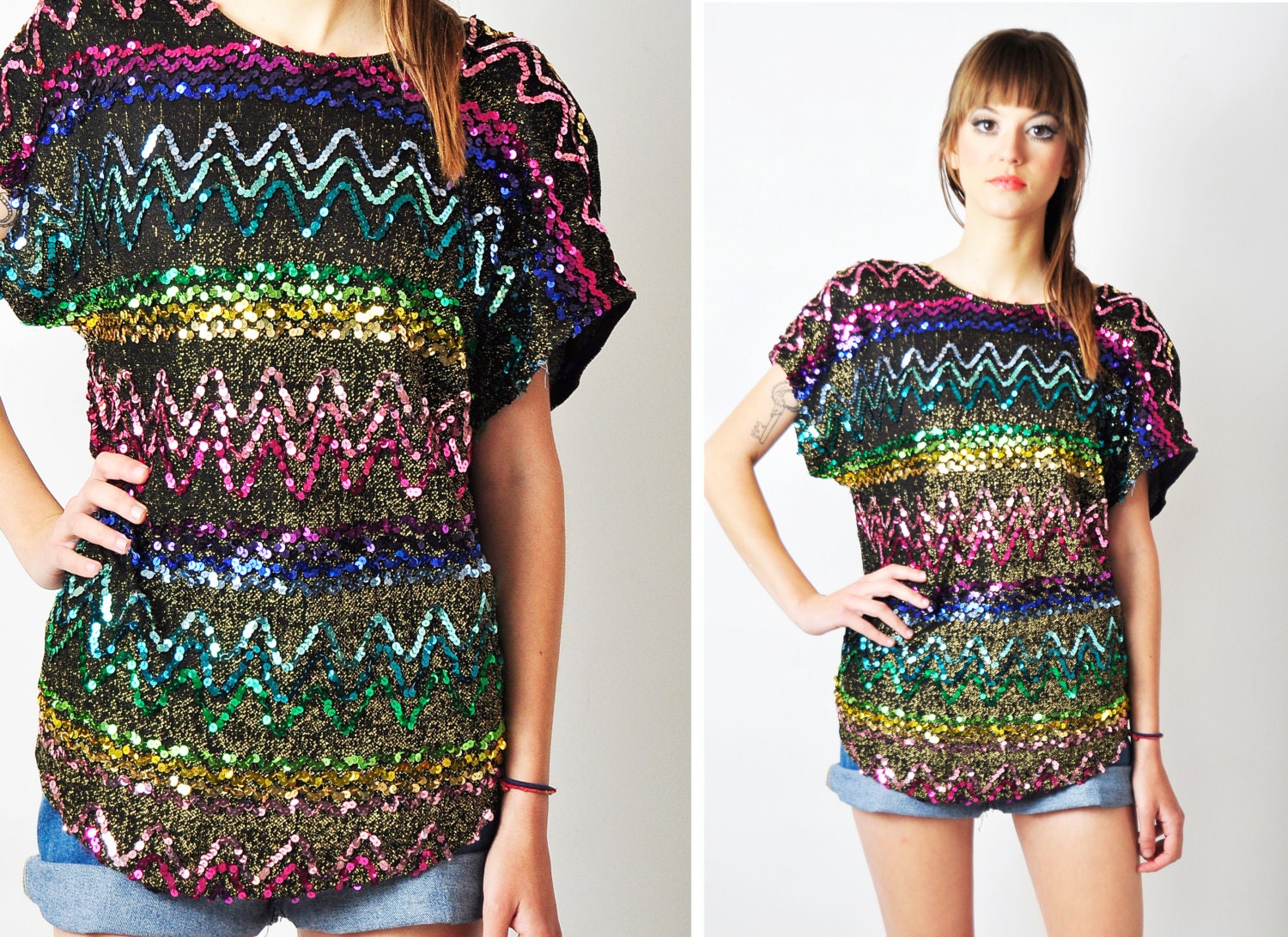 Sparkle Vintage Sequin Top 80s/70s MEDIUM