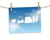 Frais et Propre (Fresh and Clean) original illustration 8x10 art print, laundry room art, FREE personalization, Mothers Day gift, blue sky
