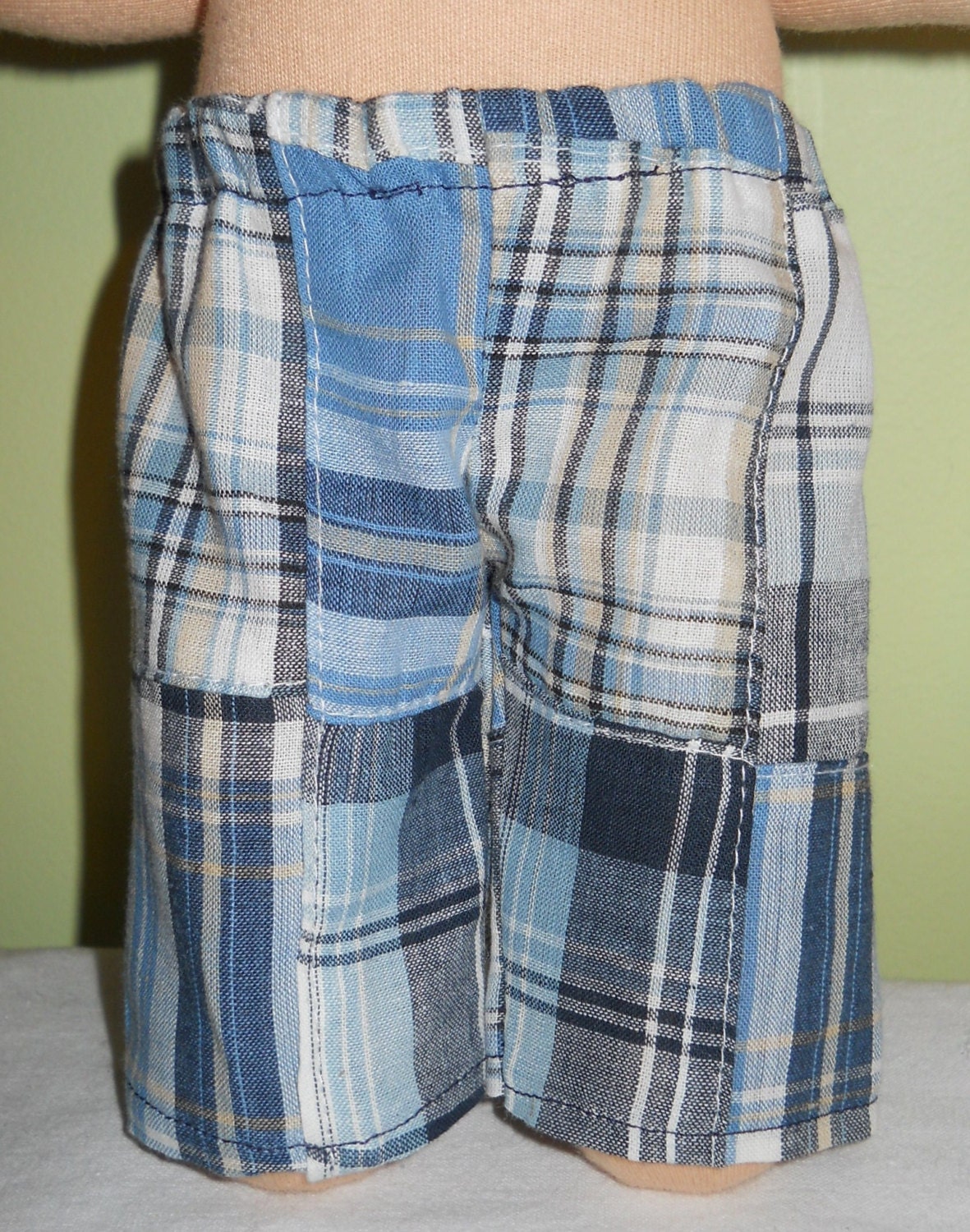 Boys Blue Madras Plaid Pants - Waldorf Doll Clothes - 10 Inch Bambo Size - LB