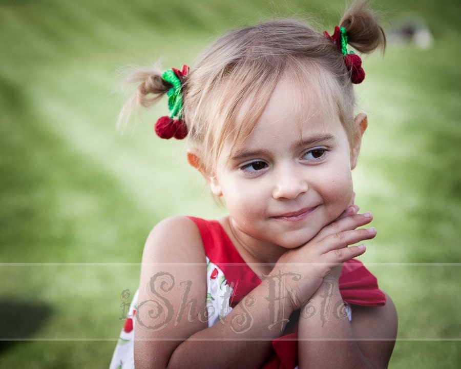 Hand Crochet Cherry Clip, Red, Blue, Light Pink Dangling Cherries Little Girl Clippie, choose your color, party favor, baby hair clip