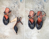vintage heels / vintage 1970s leather wood sandals / vintage sandals / Night in Nashville Heels