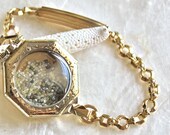 Sands of Time - Shake Bracelet with Raw Rough Diamonds - Vintage Art Deco Ladies Wrist Watch - 12kt Gold Fill - Eco Friendly - Conflict Free