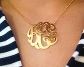1.50 " Personalized Monogram necklace or pendant necklace, 14k gold plated, Custom Monogram preppy