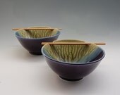 Rice Bowl Purple and Fern Green Handmade Porcelain by Mark Hudak