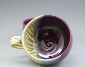 Soup Bowl with Handle Eggplant Purple Fern Green Porcelain Handmade by Mark Hudak