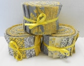 Yellow and Gray Quilt Fabric Jelly Roll Strips - SEW FUN QUILTS Time Saver Quilt Kit