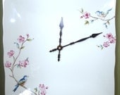 Bluebirds and Blossoms Porcelain Plate Wall Clock No. 1008 (10 inches)