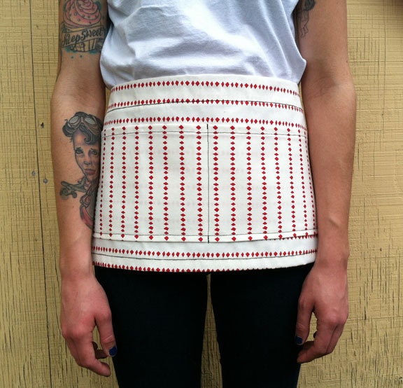 red and white diamond pattern handmade canvas waist apron