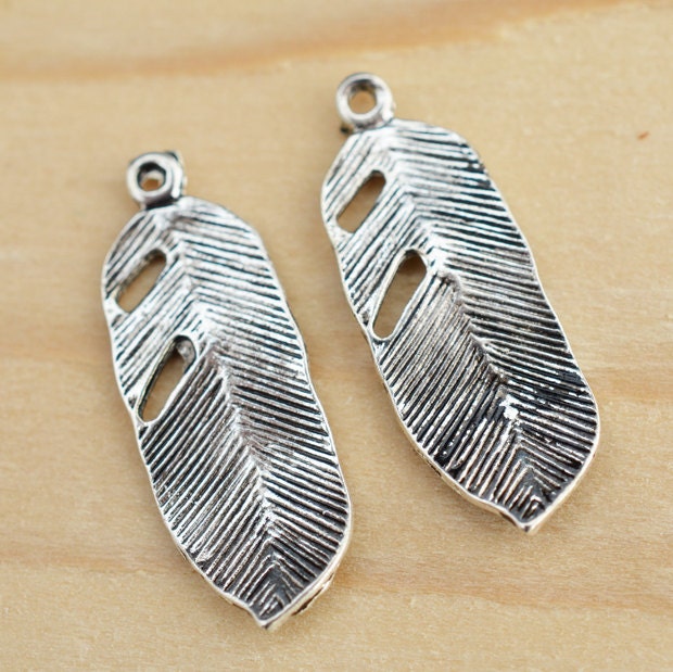 Feather Charms,  6 pcs, 20 mm,  Metal Feather Charm, Feathers, Charm Feather