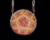 Broken china jewelry Parisian roses circle necklace made from a broken plate vintage china