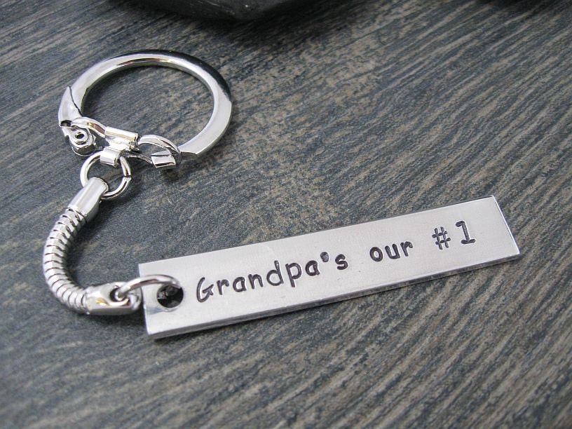 Hand Stamped Aluminium Tag Keychain : Grandpa's Our Number 1