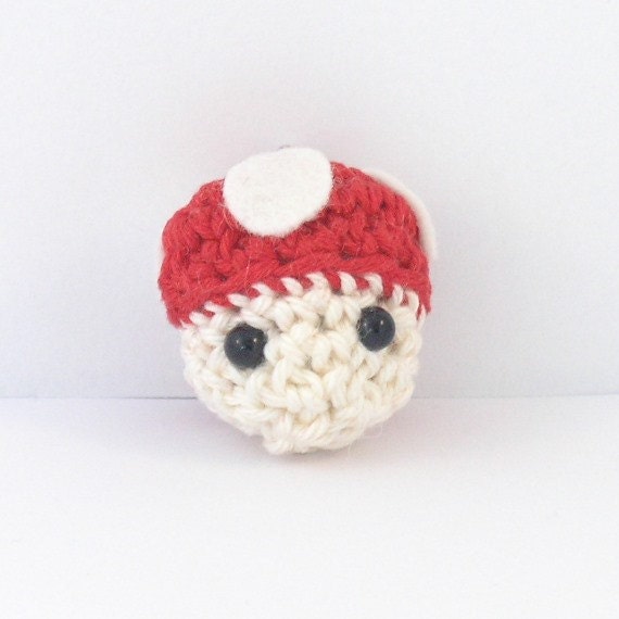 red baby mushroom keychain - crochet dangle, zipper pull, plushie keychain - amigurumi