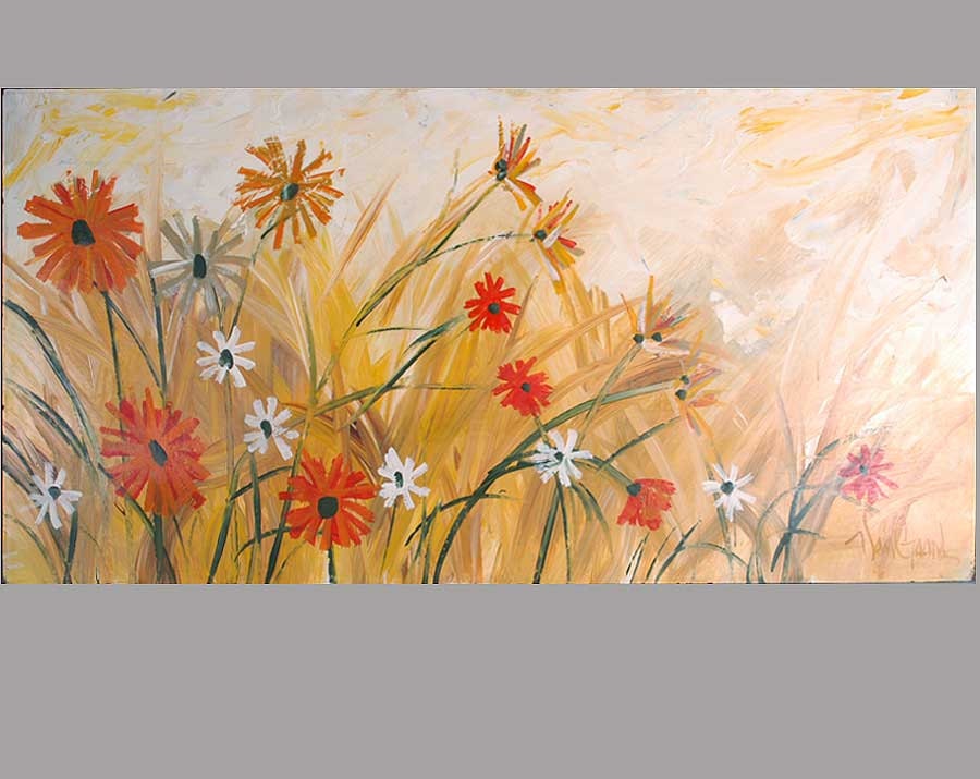 SALE Vintage LARGE Midcentury California Vanguard Studios Oranges and Yellows Daisies Floral Painting 1960s