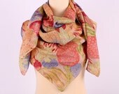 90s Fruit Print Scarf / Bohemian Thin Cotton Large Scarf