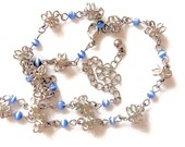 Vintage Necklace Twisted Wire Flowers / Blue Moonstone Beads and Beads