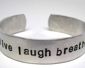 Hand Stamped Bracelet, Yoga Jewelry, Personalized Jewelry, Live Laugh Breathe