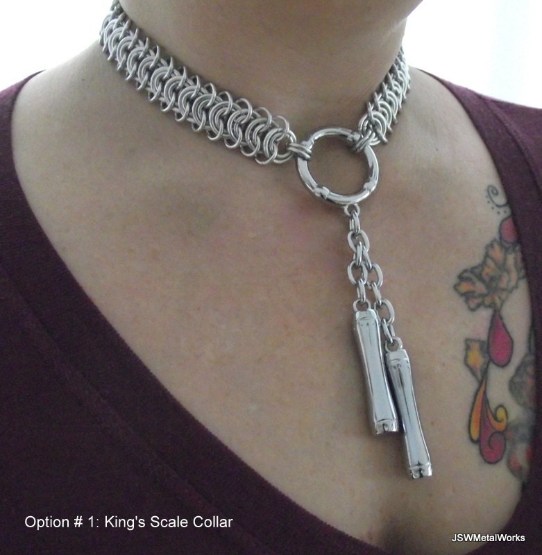 Custom Statement Chainmail Slave Collar, BDSM Collar, Pendulum Chainmaille Choker