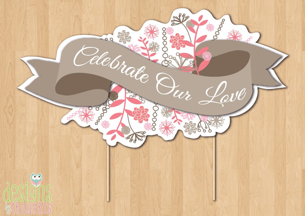 Hand Drawn Floral Cake Topper - Flowing Double Sided Banner Design - Weddings, Birthdays, Christenings...any special event - Customize it