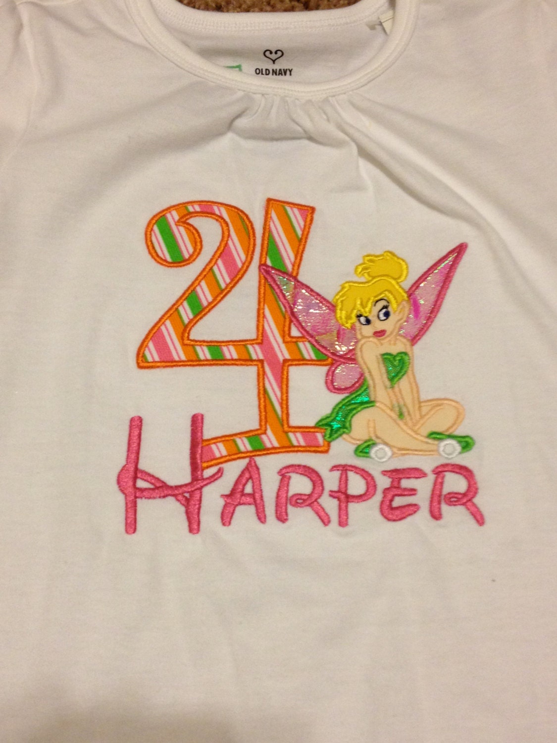 Applique Tinkerbell Birthday Number Tee Shirt for Girl with monogrammed name