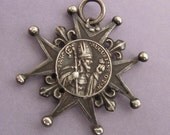Saint Augustine Saint Ursula Virgin Martyr Antique Solid Silver Religious Medal Circa 1700 Star Fleur De Lis Pendant  SS293