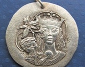 Vintage Religious Medal Modernist French Sterling Silver  Madonna And Child    SS303