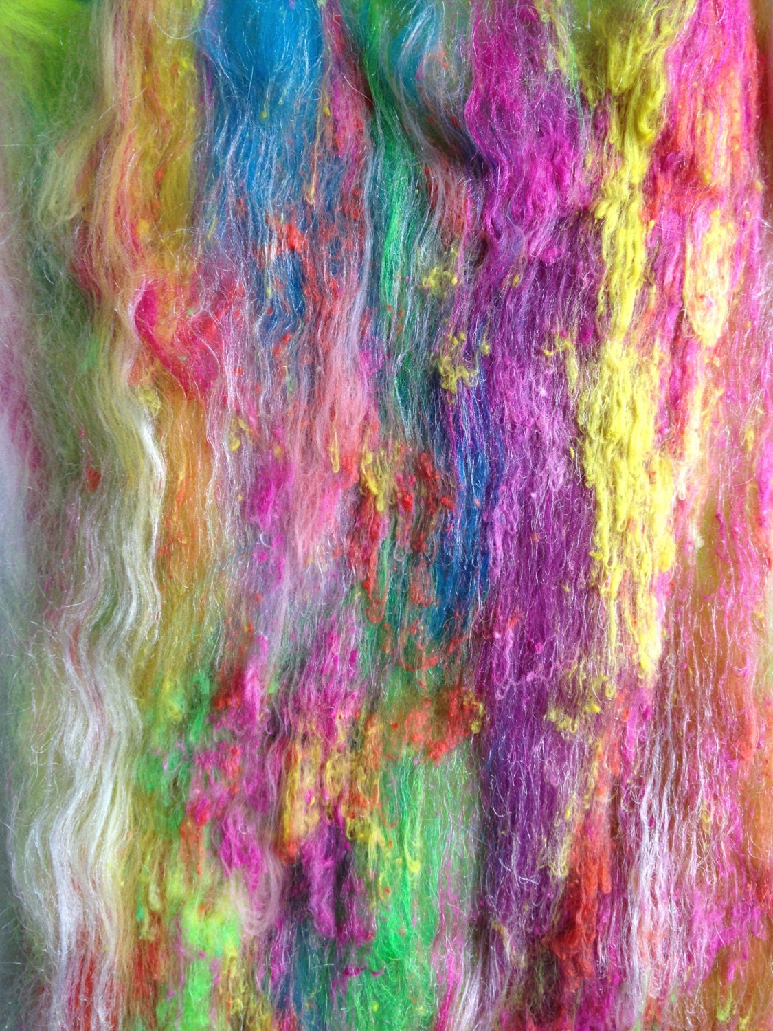 Baby Alpaca/Merino/Silk Noil Spinning Batt - (Textured) PSYCHEDELIC POWERS - 2 oz