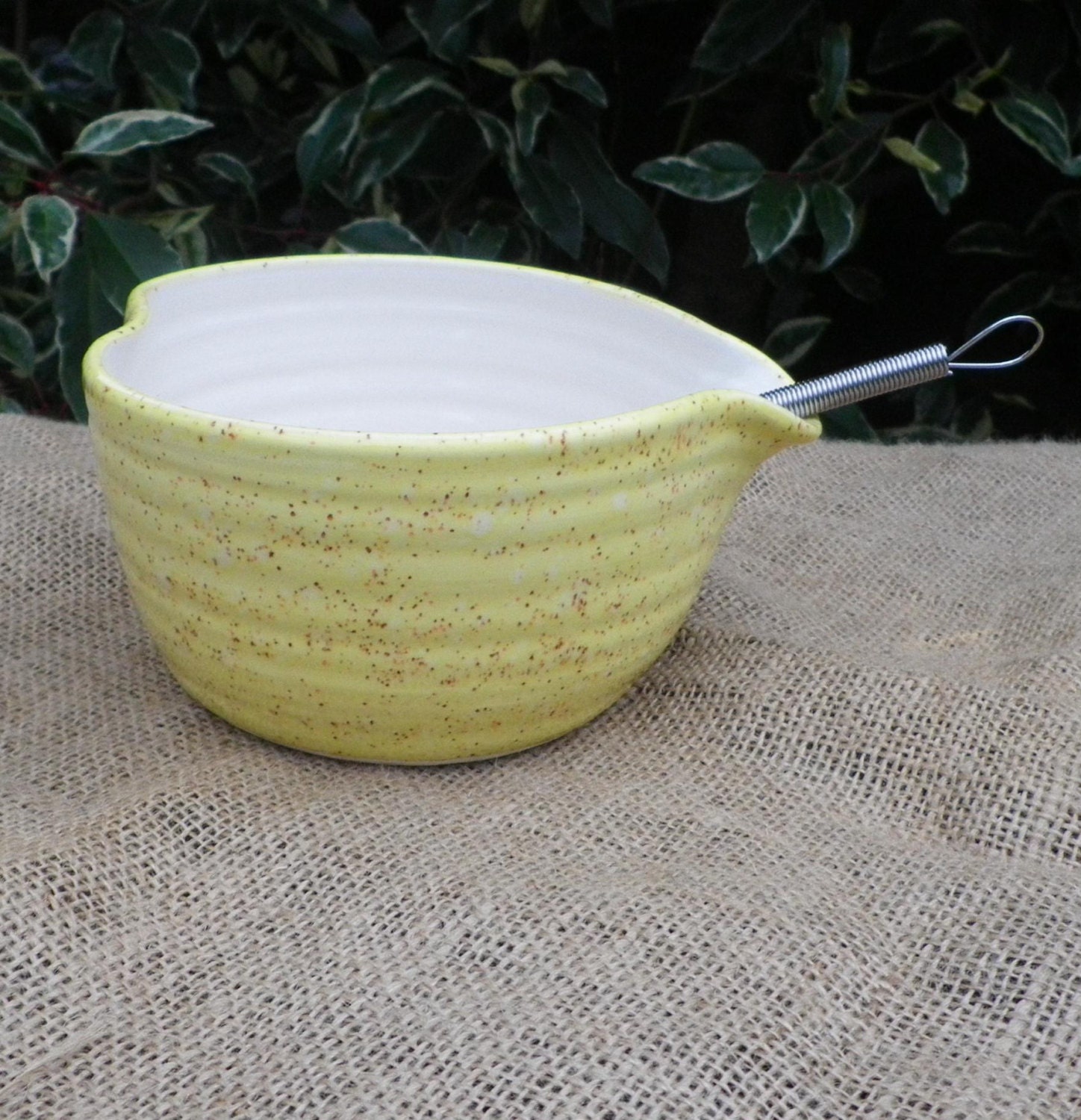 Batter mixing or pouring bowl hand thrown with a whisk ceramic pottery