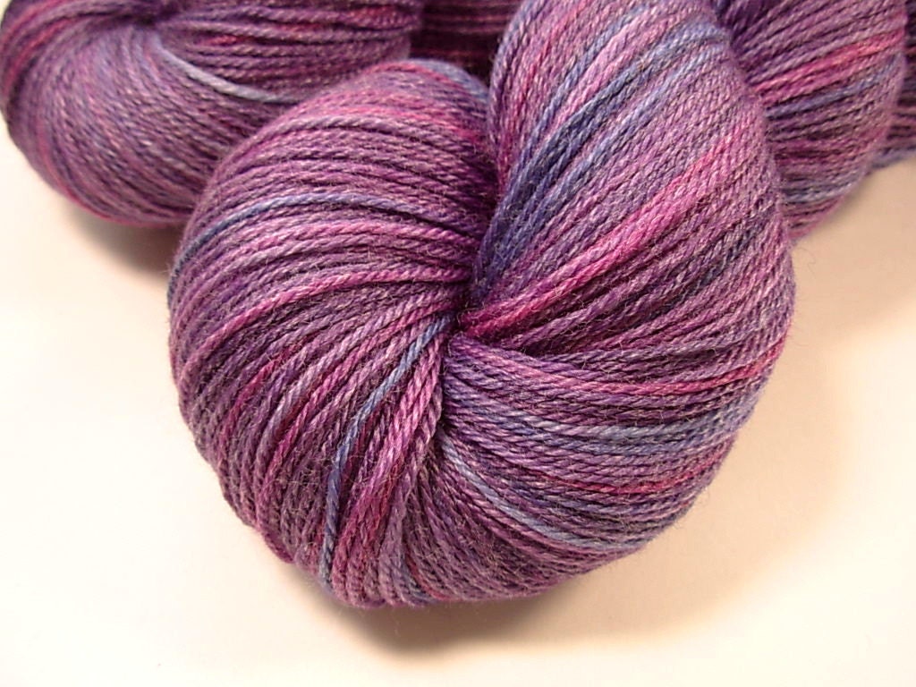 Sock Weight Superwash Merino Wool/Bamboo Yarn - Blackberry Multi - Hand Dyed Yarn, Knitting Supplies