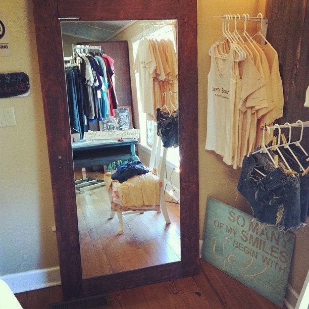 Salvaged Repurposed Antique Farmhouse Door Floor Mirror